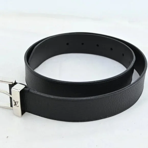 Louis Vuitton Black Leather Pont Neuf Silver Buckle Belt 85  display picture 1